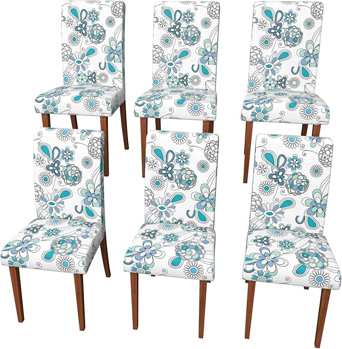 Stretch Dining Chair Covers Set of 6,Floral Print Chair Covers,Soft Removable Washable,Pet Friendly Furniture Protector,Universal Chair Slipcovers for Home, Kitchen,Ceremony Dining Room Seat