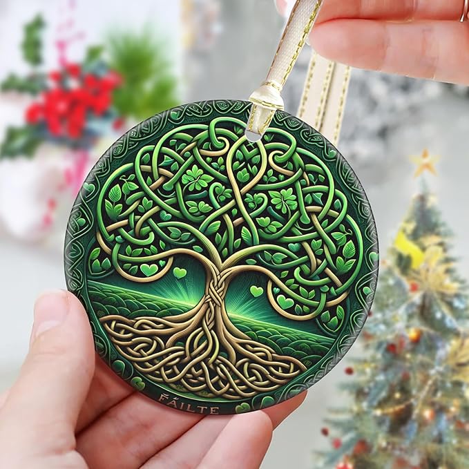 3.5 Inch Ceramic Christmas Tree Ornament, Tree of Life Christmas Ornaments, Heirloom Keepsake, Gift Exchange, Gift Idea, Bauble Present - Green Tree