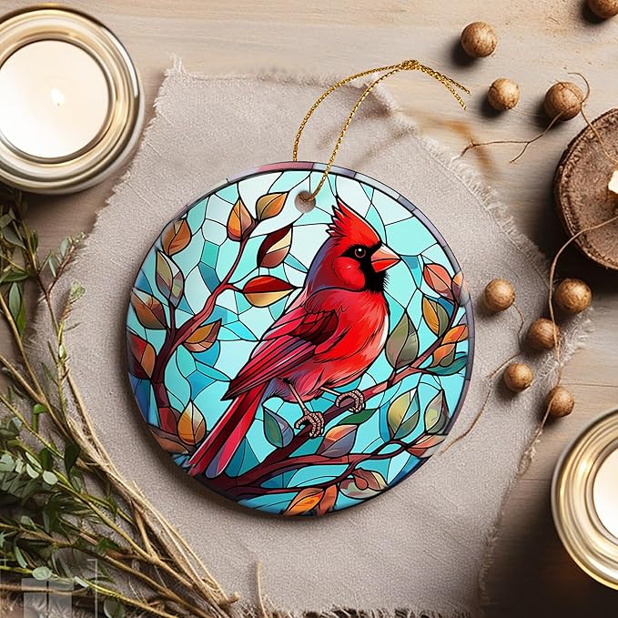 Touber Cardinal Hanging Ornament - Christmas Tree Decor, Holiday Red Bird Theme Gift