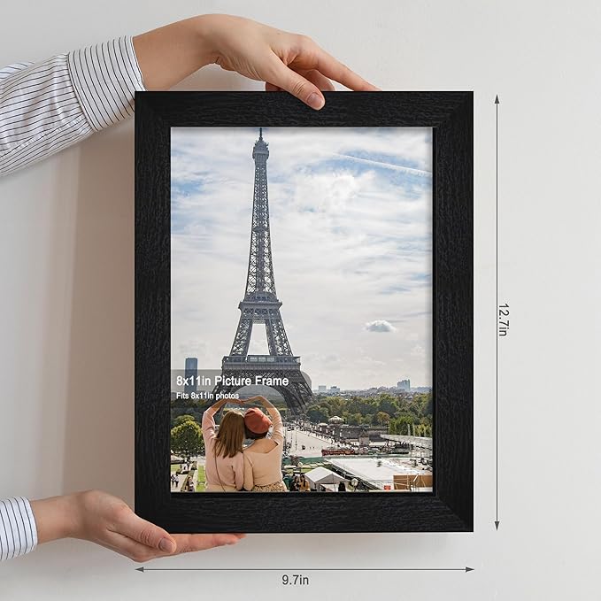8x11 Picture Frame Set of 2, Made of Real Glass and Rustic Black Wooden Frame - 8 by 11 Photo for Wall or Tabletop Display