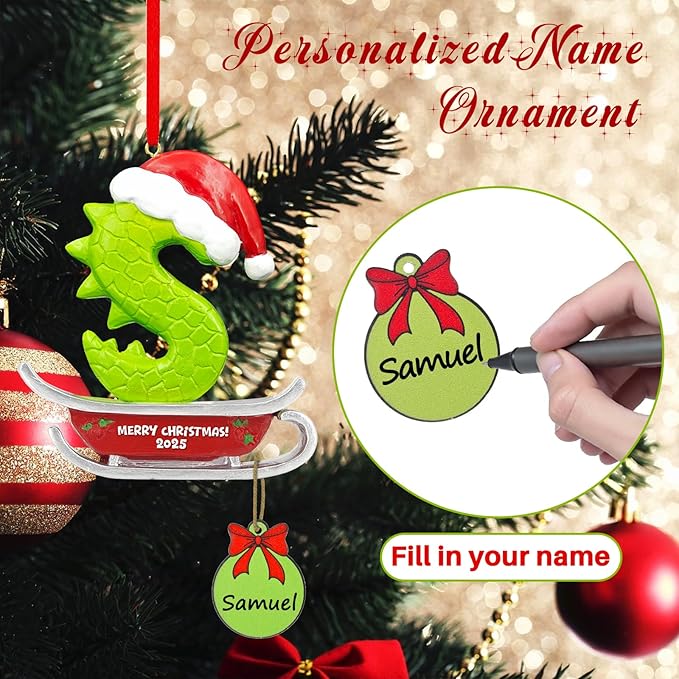 26 Letter Ornaments for Christmas Tree Decoration,Personalized Letters Ornaments, Initial Christmas Ornament, Hanging DIY Letter Xtmas Dinosaur Ornament, Gifts for Family Friends (S)