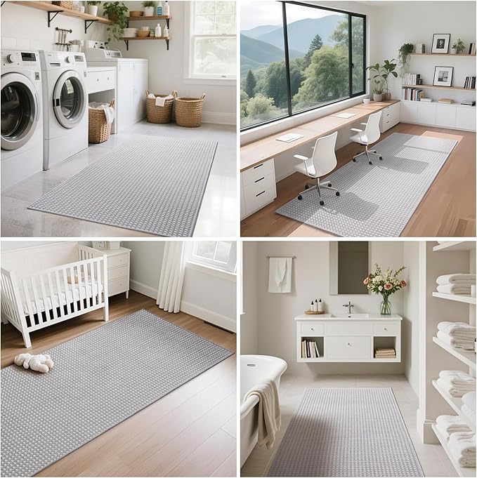 Boho Washable Area Rugs 6x9 ft, Non Slip Area Rug for Living Room, Braided Office Rugs Bedroom Rug Woven Washable Indoor Floor Carpets for Office Dining Bedroom Living Room, Easy to Clean, Gray