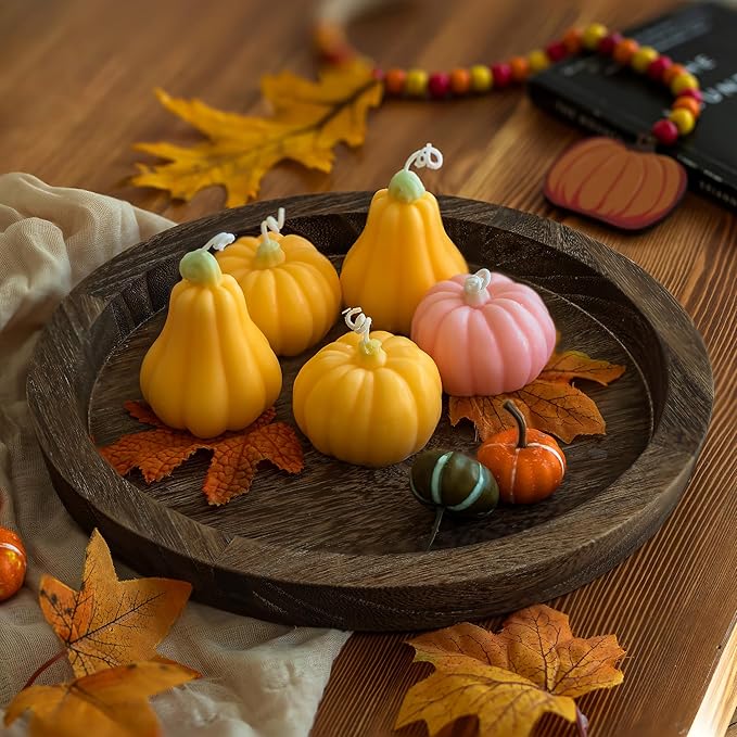 Hanobe Candle Plate Holder Tray: Round Wood Decorative Candle Plate Decor Farmhouse Table Centerpiece Rustic Wood Tealight Pillar Trays for Christmas Wedding Halloween Home Decor