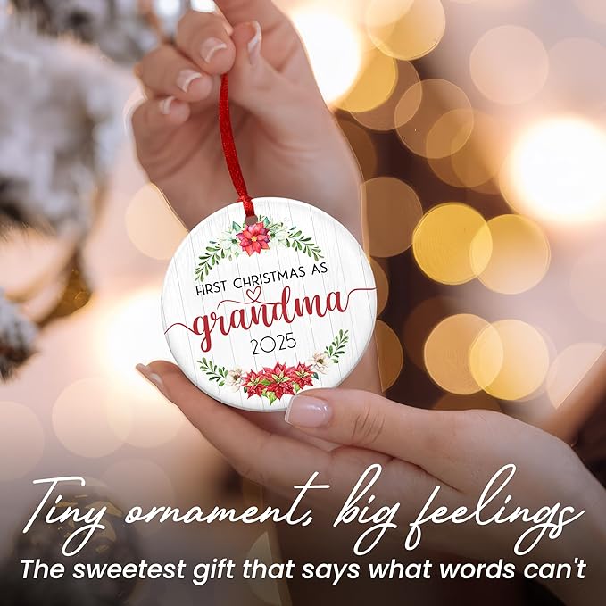 GEEMBI Christmas Grandma Gifts for Pregnancy Announcement - Ceramic Christmas Ornaments 2025 for Tree Decorations - First Time Grandma Gifts, Baby Announcement Gift for Grandmother