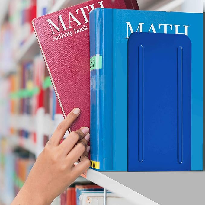 Acrimet Metal Bookends, Jumbo Size 9" H x 4" W x 4-1/2" D, Non-Skid Book Stand for Shelves, Heavy Duty Book Stopper, Deep Blue, 1 Pair