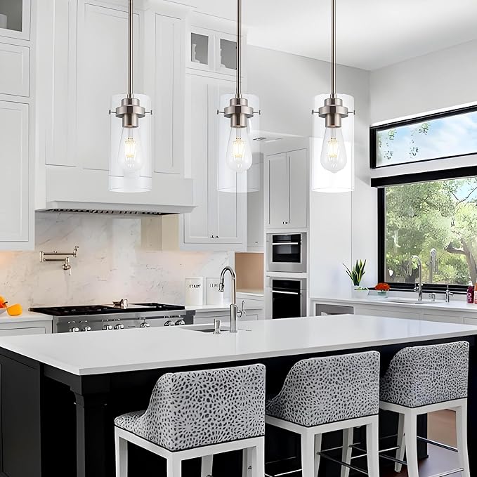 Pendant Light, Kitchen Lights Ceiling Hanging, Kitchen Light Fixtures Brushed Nickel Finish, Industrial Pendant Lighting for Kitchen Island (1 Pack)