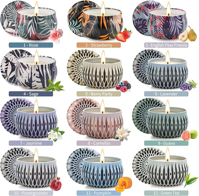 Christmas Scented Candles Gifts Set, 24 Pack Candles for Home Scented, Long Lasting Soy Wax Aromatherapy Candle Set for Women, Gifts for Christmas, Holiday