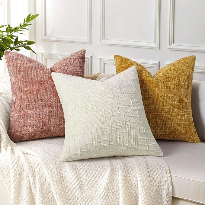 decorUhome Pink Chenille Throw Pillow Covers 20x20 Set of 2 Thick Textured Slubby Couch Pillow Covers Farmhouse Accent Modern Neutral Decorative Pillow Cases for Bed Sofa Living Room