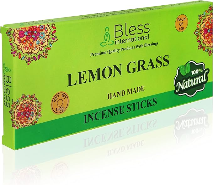 Bless-Lemon-Grass 100%-Natural-Handmade-Hand-Dipped-Incense-Sticks Organic-Chemicals-Charcoal-Free Purification-Relaxation-Positivity-Yoga-Meditation Best-Woods-Scent (100 Sticks(5.25 OZ))