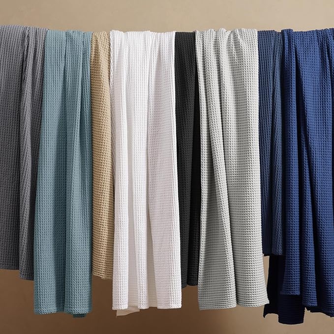 PHF 100% Cotton Waffle Weave Blanket King Size 104" x 90" - Lightweight Washed Soft Breathable -Perfect Layer for Couch Bed Sofa - Aesthetic Elegant Home Decoration Gift - Black