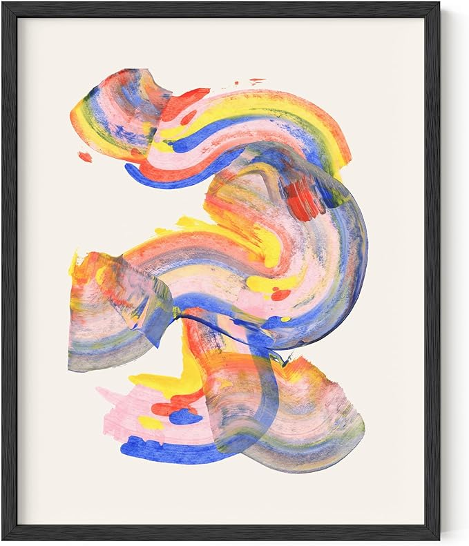 HAUS AND HUES Colorful Abstract Wall Art - Minimalist Retro Picture for Living Room Decor, Red and Pink Modern Wall Art Painting (Abstract Watercolor Swirls, Black Frame, 16x20)