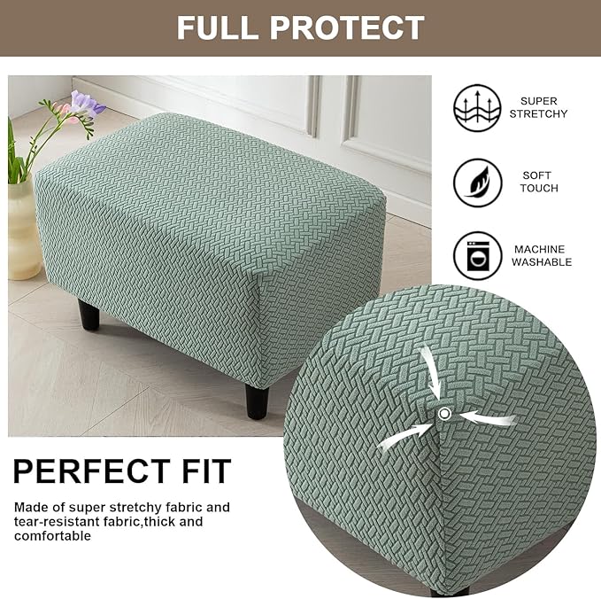 Eco-Ancheng Ottoman Cover Stretch Rectangle Footrest Stool Slipcover Ottoman Bench Covers Jacquard Footstool Protector Covers Storage Ottoman Slipcovers for Foot Stool with Nonslip Elastic Bottom,04