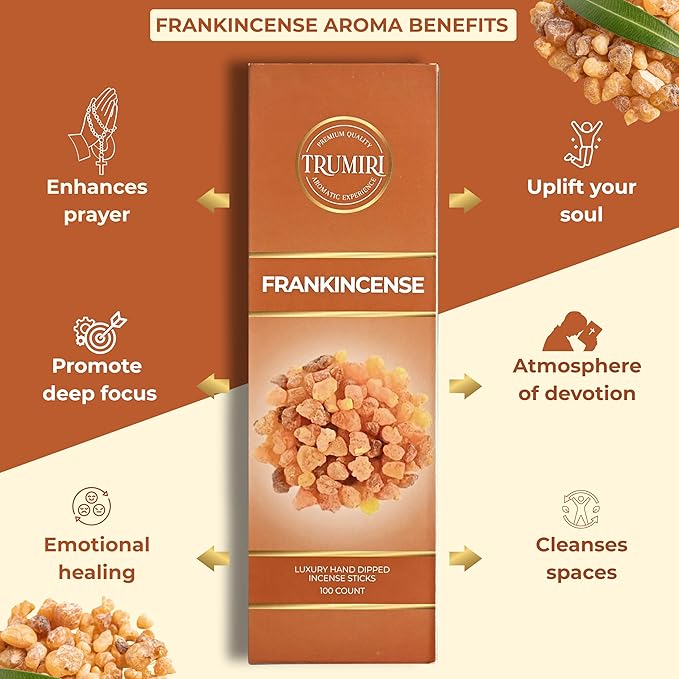 Frankincense Incense Sticks - Pack of 100 Insence-Sticks for Catholic Christian Church - Made with Natural Non Toxic Incienso - Scented Insense Spiritual Agarbatti Incents
