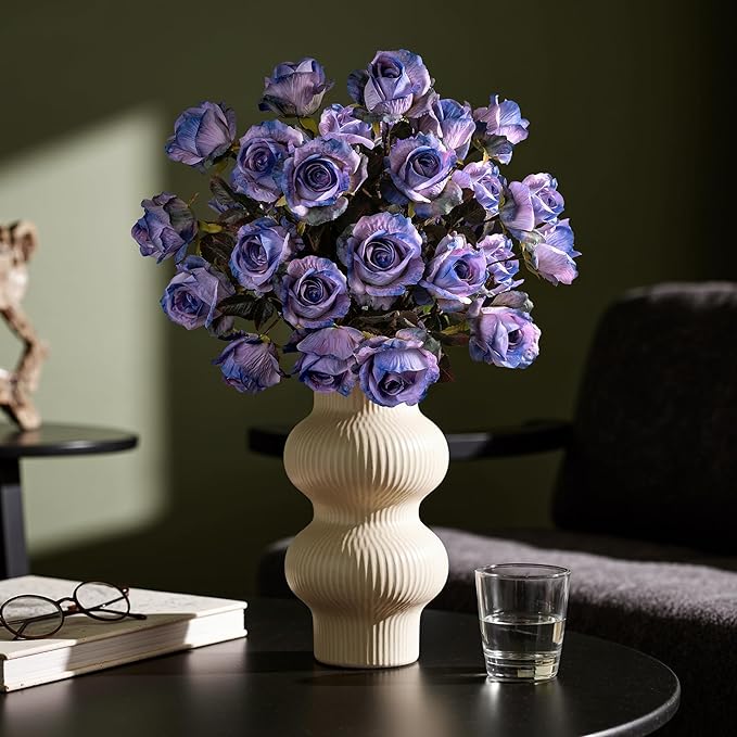 Artificial Flowers Artificial Roses Fake Roses 20PCS Long Stem Artificial Flowers for Tall Vase Silk Rose Suitable for Indoor Decor Wedding Party Decoration DIY Bouquet Autumn,Purple, 23.2In