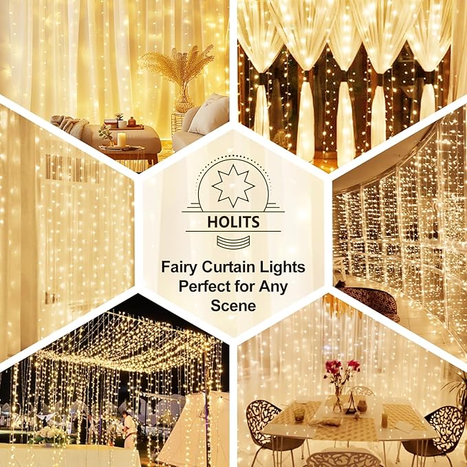 Fairy Curtain Lights Upgraded Tangle-Free Warm White USB Plug in 8 Modes String Hanging Lights with Remote for Christmas, Bedroom, Indoor, Outdoor, Weddings, Party (10FTx10FT)