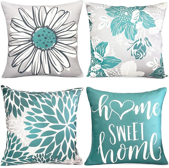Decorative Throw Pillow Covers Set of 4 Green Pillow Covers 20x20 inch Throw Pillow Cases Linen Square Pillow Case,Farmhouse Outdoor Modern Boho Pillow Covers for Couch Sofa Living Room