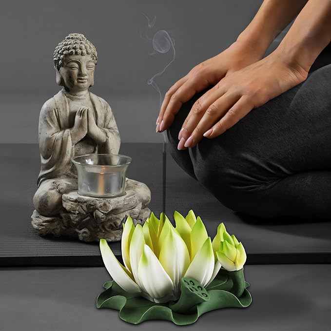 Lotus Incense Burner - Incense Burner Holder for Home Incense Holder Decor Incense Holder for Sticks Yoga, SPA(Z4-Green Yellow)