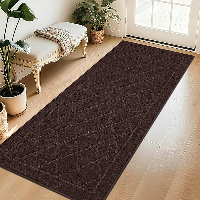 BEQHAUSE Dirt Trapper Door Mat 32" x 72", Doormat Non-Slip Entryway Rugs Washable, Dog Door Mat Stain Resistant and Absorbent Welcome Floor Mat for Front Back Door, Muddy Wet Shoes & Paws, Brown
