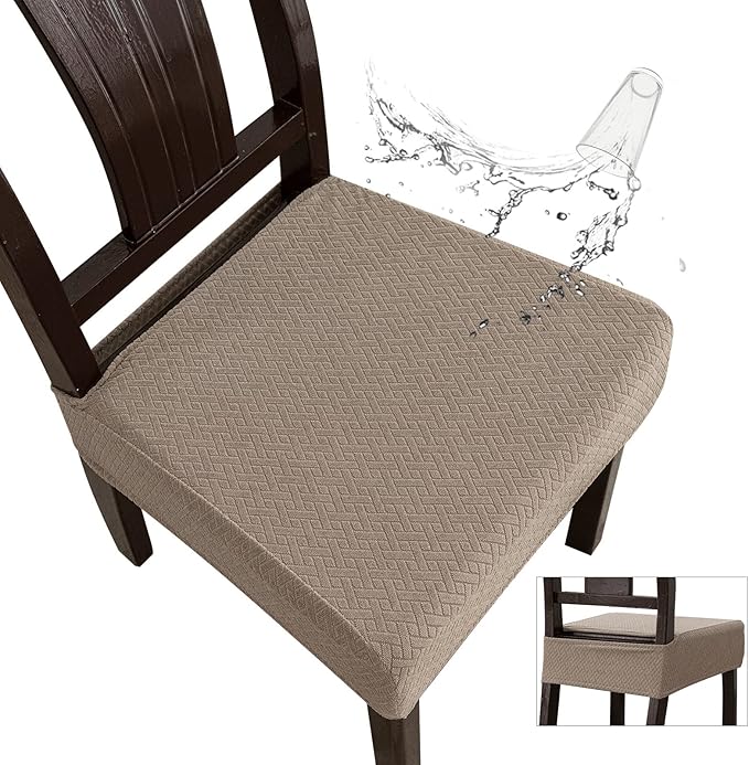 Genina Waterproof Seat Covers for Dining Room Chair Covers Waterproof Dining Chair Covers (4 PCS-Rear-gapped, Taupe)
