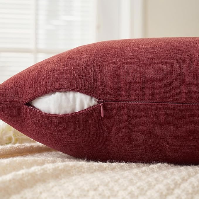 MIULEE Wine Red Couch Pillow Covers 22x22 Inch, Set of 2 Soft Chenille Decorative Euro Throw Pillow Covers Christmas Farmhouse for Sofa Living Room Bed