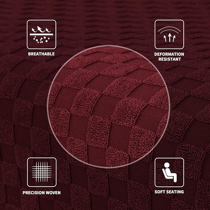 MAXIJIN Jacquard Ottoman Cover Slipcovers Folding Storage Stool Furniture Protector Cover Soft Thick Rectangle Foot Rest Slipcover with Elastic Bottom (Ottoman Small, Wine Red)