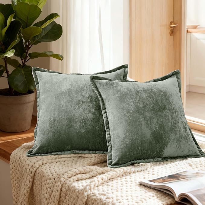 20x20 Throw Pillow Covers Set of 2 Velevt Square Cushion Cover Decorative Solid Pillowcases for Sofa Bed Chair Decor,Army Green