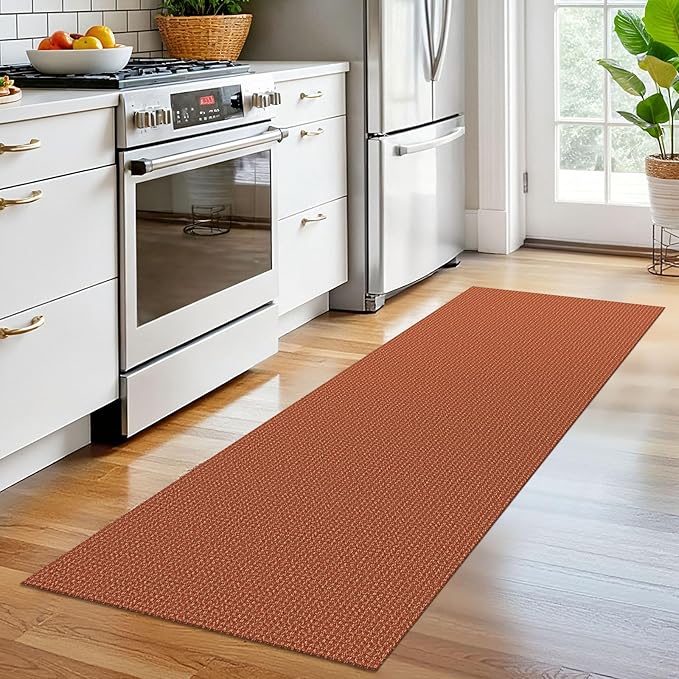 EARTHALL Woven Runner Rug 2x6 Ft Washable Runners for Hallways Cotton Non Slip Rubber Backed Kitchen Runner Braided Indoor Floor Carpet for Entryway, Hallway, Kitchen, Bedroom, Rustic Orange/Tan