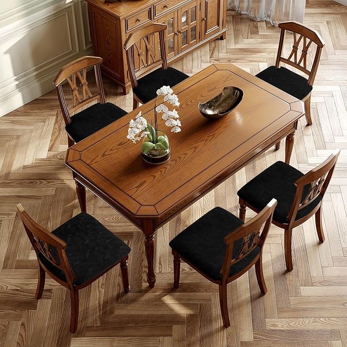 Waterproof Seat Cover for Dining Room Chair Seat Covers Washable Kitchen Chair Seat Slipcovers Protector (Black, 2 PCS)