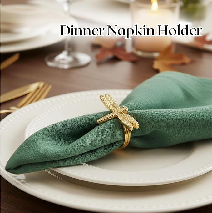 ALPHA Living HOME Napkin Rings, Napkin Ring Set of 12, Napkin Holders for Dining Table Settings Thanksgiving Metal Serviette Ring Rustic Table Décor for Weddings, Parties, and Everyday Use (Gold)