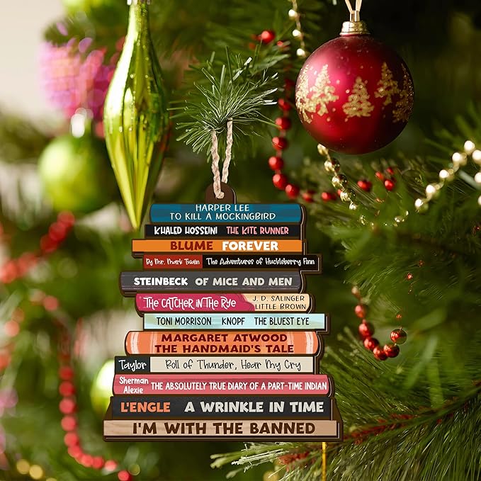 GEEMBI Christmas Book Lovers Gifts for Women Men - Wooden Christmas Ornaments 2025 for Tree Decorations - Christmas Nerd Reading Gifts for Readers Book Lovers, Stocking Stuffers for Friend