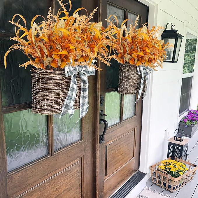 3 Pcs Artificial Fall Flowers Autumn Flowers Artificial for Decoration Fall Bouquet Maple Leaves Wheat Floral Arrangement Faux Fall Flower Branches for Thanksgiving Table Centerpieces Decor