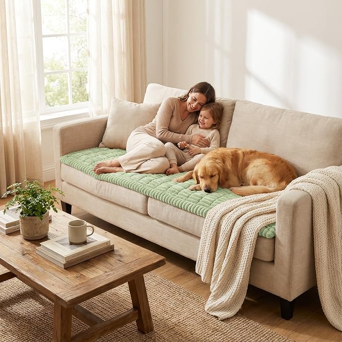 Smiry Couch Cover for Dogs Washable, Non Slip Fuzzy Pet Couch Covers for 3 Cushion Sofa Pet Friendly, Thick Soft Sofa Slipcovers Cushion Protector (Green, 27.6" x 88")