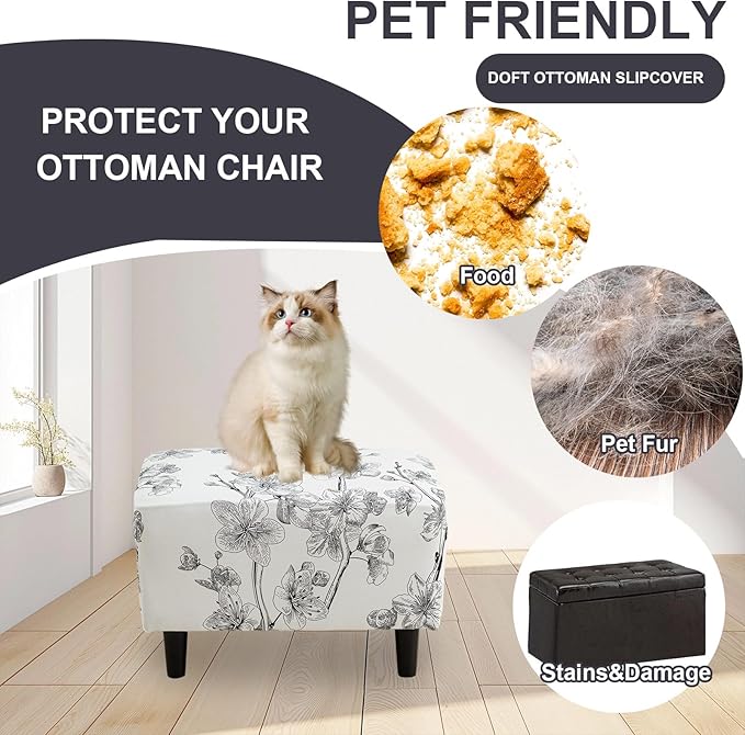 Eco-Ancheng Chair Cover Stretch Ottoman Cover Rectangular Storage Ottoman Slipcover Footrest Stool Covers Foot Stool Cover with Nonslip Elastic Bottom 03