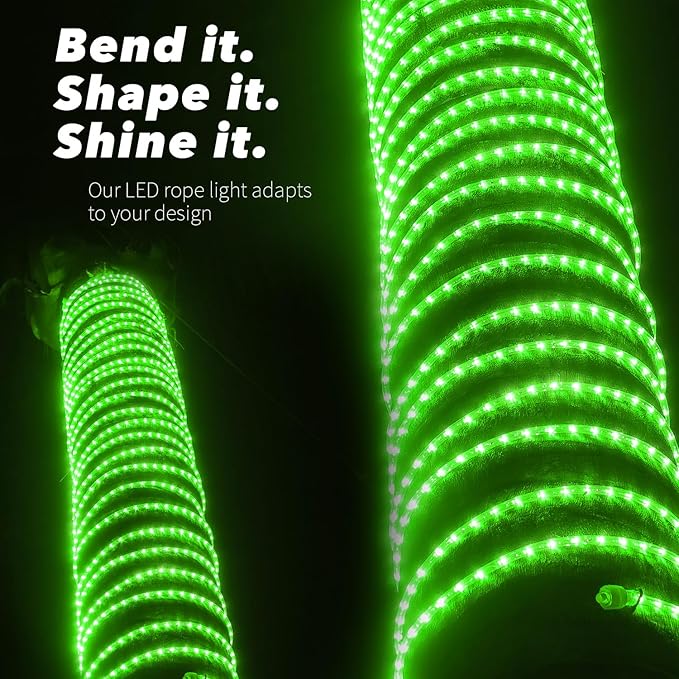 WYZworks 288LEDs, 25ft LED Outside Rope Lights, Waterproof Permanent Outdoor ETL Certified Connectable Clear Tube, Christmas Palm Tree Holiday Decorative Landscape Patio Accent Lighting - Green