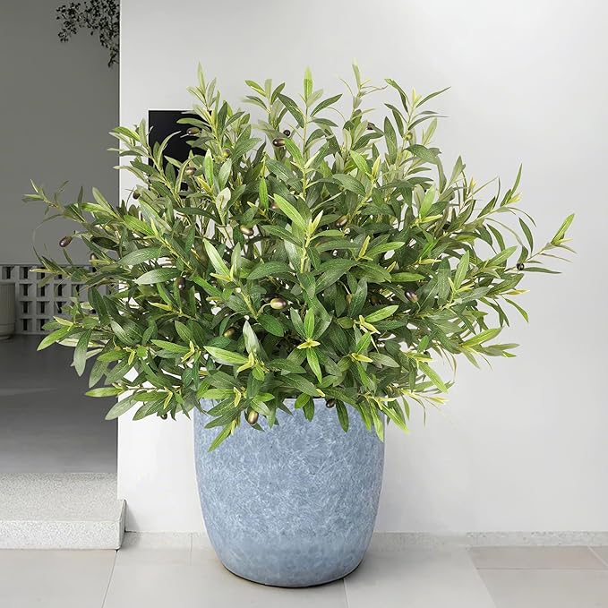 Fake Plants Artificial Olive Branches Faux Greenery Olive Branches for Vases Tree Branches Greenery Stems Silk Plants Faux Greenery Stems for Home Decor Room Office Decor 24PCS 25.6In(No Vase)