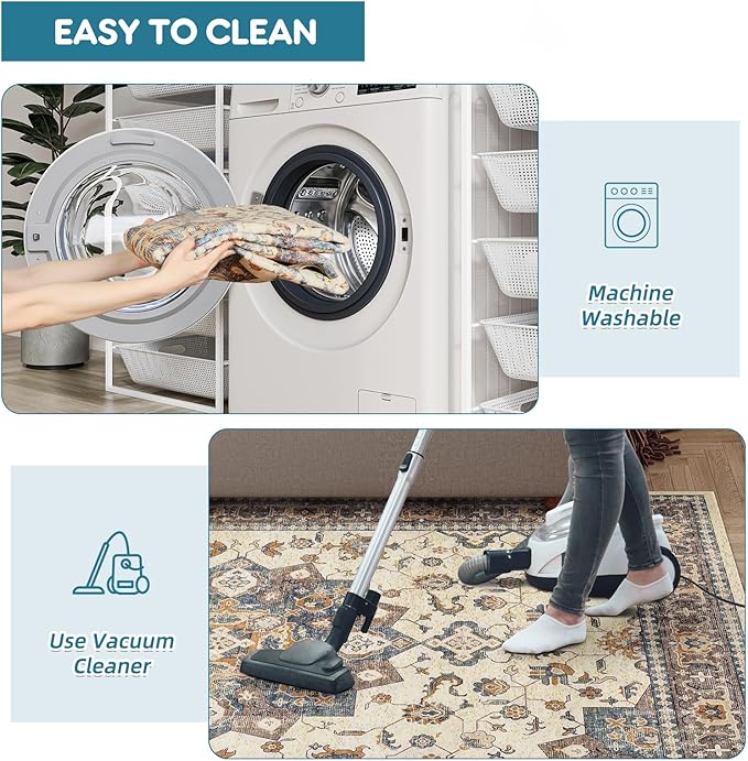 Dripex Vintage Collection Washable Area Rug - 2x3 Door Mat Small Entryway Rug Distressed Non-Slip Low-Pile Floor Carpet for Indoor Front Entrance Kitchen Bathroom Living Room Bedroom