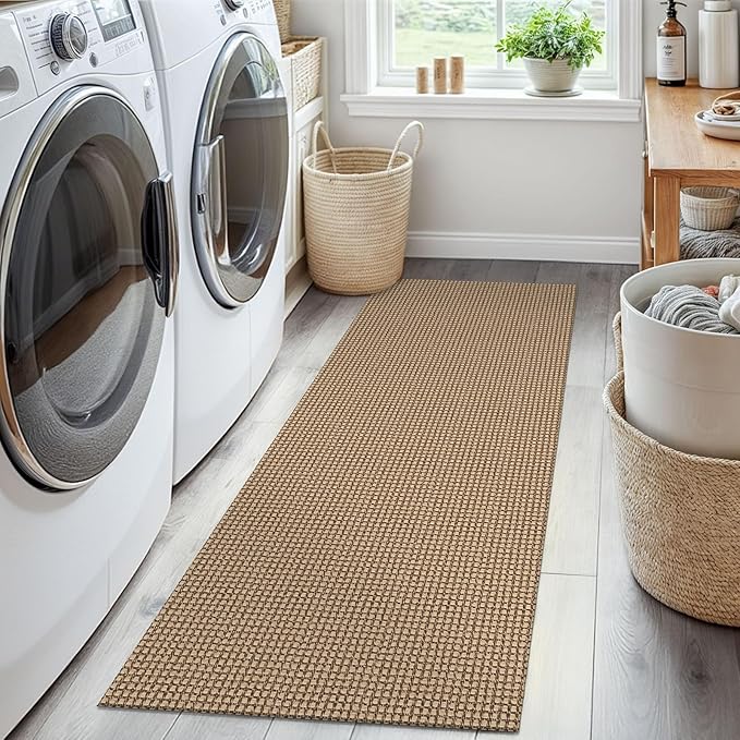 EARTHALL Woven Runner Rug 2x5 Ft Washable Runners for Hallways Cotton Non Slip Rubber Backed Kitchen Runner Braided Indoor Floor Carpet for Entryway, Hallway, Kitchen, Bedroom, Orange/Tan/Brown