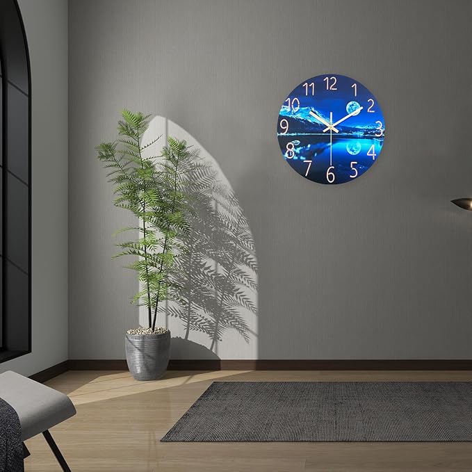 Large Wall Clocks for Living Room Decor Glass 20 Inch Analog Wall Clocks Battery Operated Blue Moon Silent Wall Clock Non Ticking