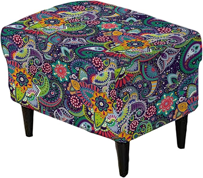 KRFOONN Stretch Ottoman Cover Slipcovers Rectangle Fit Length 39"-47" Footrest Stool Covers Printed Ottoman Cover for Foot Stool Furniture Protector with Non Slip Elastic Bottom, Color 07