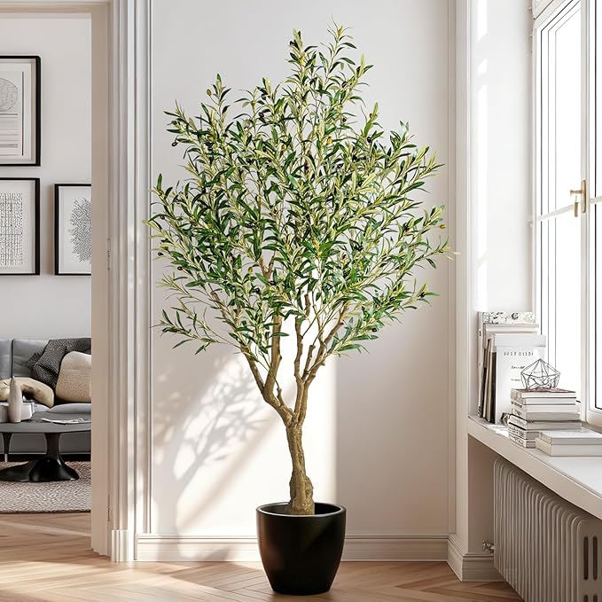 6ft Faux Olive Tree with Pot & Moss Artificial Olive Plant Fake Olive Tree for Home Decor, Large Indoor Artificial Trees Faux Plants Indoor Durable Artificial Trees for Living Room/Office