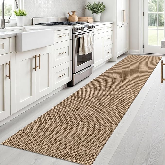Braided Runner Rug 2x10 Ft Washable Runners for Hallways Non Slip Kitchen Runner Rug Cotton Long Entryway Runner Indoor, Woven Carpet for Hall Kitchen Entryway, Orange/Tan/Brown