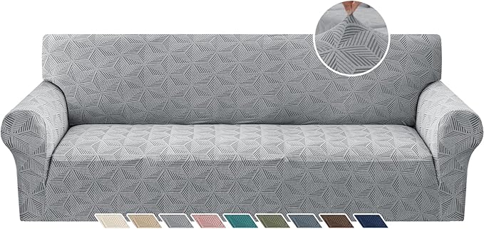 YEMYHOM 1 Piece Stretch Oversized Couch Covers for 4 Seat, Jacquard Extra Large Sofa Cover with Non-Slip Elastic Bottom, Thickened Slipcover Furniture Protector for Dogs Pets (X-Large, Light Gray）