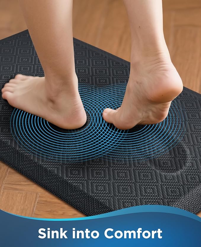 Ophanie Anti Fatigue Cushioned Mat, 3/4 inch Thick, 20x48 Kitchen Mats for Floor, Kitchen Rugs, Waterproof, Comfort Ergonomic Standing Mat for Office, Home, Standing, Black Non-Slip Ridged Bottom