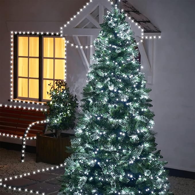 QITONG 500 LED 165ft Christmas White Lights, String Lights Outdoor Waterproof with 8 Modes, Green Wire Plug in Twinkle Light Indoor