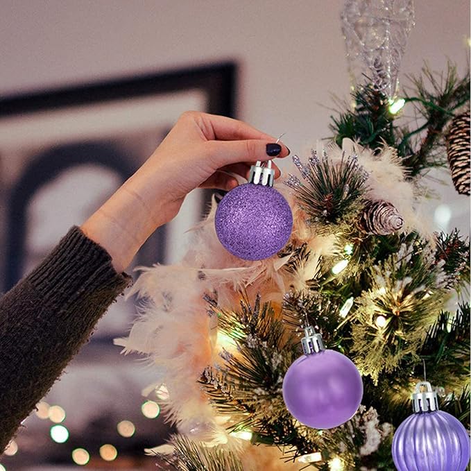Small Size 28ct shatterproof Christmas Ball Ornaments in 4 Classic finishes for Christmas Tree Decoration (Lavender, 1.57“ Mini Size)