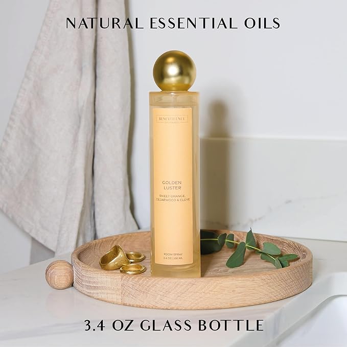 Benevolence LA Golden Luster Gift Box | Candle, Room Spray & Reed Diffuser | Orange, Cedarwood & Clove | Luxurious Home Fragrance | Ready for Gifting Set | Thanksgiving Gifts for Women