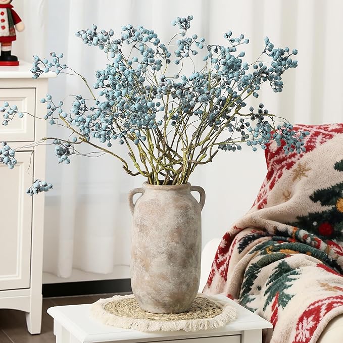 Large Flower Vase Home Decor - 12 inch Tall Ceramic Farmhouse Rustic Table Vases with Handle Living Room Decoration Decorative Modern Vintage for Floor Kitchen Shelf Coffee Dining Desk Fireplace