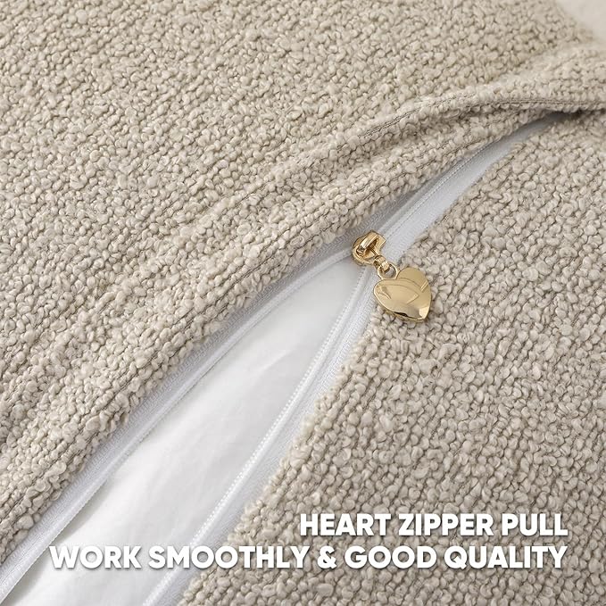 HAUSSY Set of 2 20x20 Decorative Throw Pillow Covers, Soft Cozy Textured Boucle Couch Cases, Home Decor for Couch Bed Living Room, Beige