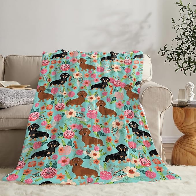 Tijuboni Dachshund Throw Blanket Dog Gifts for Girls Boys Women Men Kids Adults Soft Flannel Fleece Blanket for Couch Sofa Bed Home Decor 40"x50"