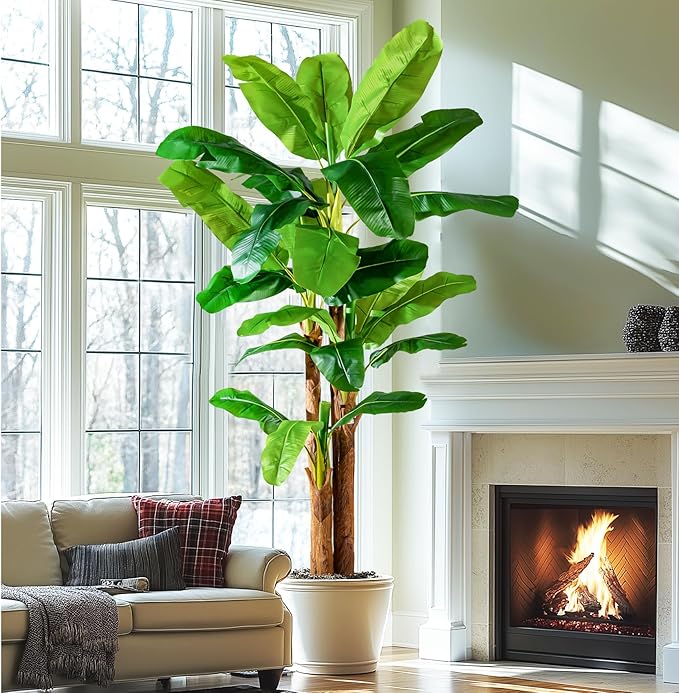 9FT Artificial Banana Tree Tall Fake Banana Leaf Plant Faux Banana Silk Tree Faux Banana Leaves for Home Swimming Pool Indoor Outdoor Patio Tropical Decor